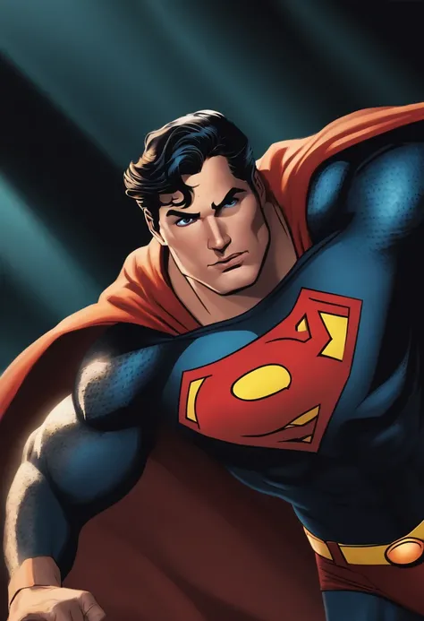 CLOSEUP, SUPERMAN WITH AN EXPRESSION OF SURPRISE, EM UM FNDO ANGAJADOR E CHAMATIVO PARA UMA THUMBNAIL