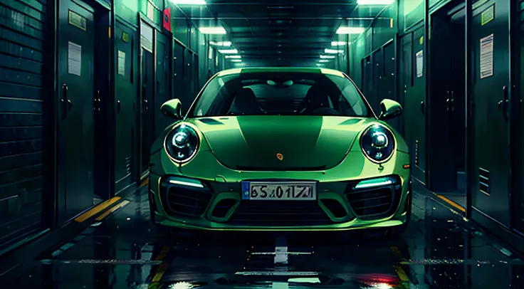 Sport Porsche 911 turbo s, ((green)), intense colors