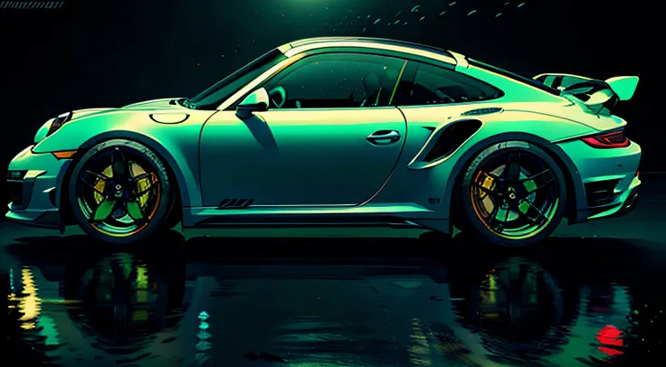 Sport Porsche 911 turbo s, ((green)), intense colors