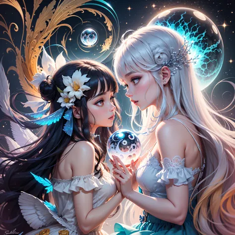 Sea Arts AI-generated painting is a charming image of two beautiful fairies. As Fadas estao configuradas dentro de uma bola de cristal, representando o Yin e o Yang. Nessa obra de arte, Creativity and artificial intelligence come together to create a magic...