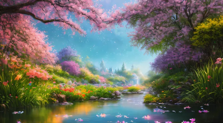 masterpiece, best quality, high quality,extremely detailed CG unity 8k wallpaper, An enchanting and dreamy scene of a fantasy garden, (((swam family in the water 1.4))), ducklings in the water, glowing flowers, and hidden fairy glens, creating a sense of m...