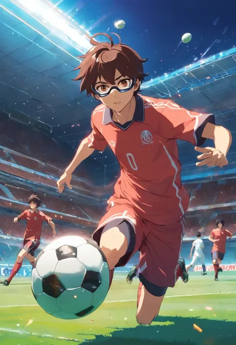 homem, cabelo vermelho, wearing goggles, kicking a ball too hard, partida de futebol