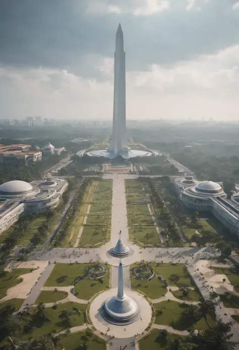 Indonesia monas futuristic city, 8k HDR, unreal engine 5, ultra detailed, cinematic tone, midjourney