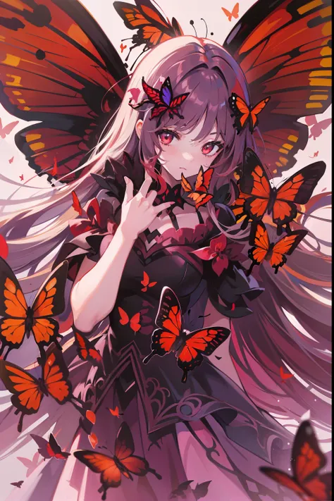 8k quality, high resolution, dark red butterfly, red souls, good lineart, red blood butterflies woman