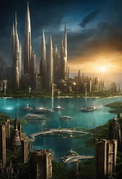 Stargate Atlantis city from the TV series floating on top of the ocean