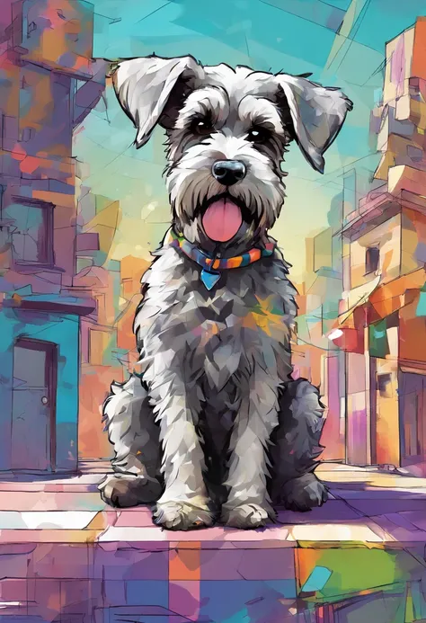 (cachorro schnauzer  ),(melhor pose),(best angle), (better expression), Eduardo Kobra acolchoamento ,multidimensional geometric wall PORTRAIT, arte, Chibi,Yang08k, lindo, Colouring,