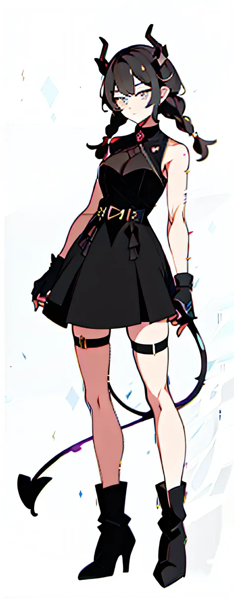 Cartoon picture of a woman in a black dress with horns, Anime girl wearing black dress, gapmoe Yandere, noire, anime catgirl, anya from spy x family, gapmoe Yandere grimdark, full bodyesbian!!, anime full body illustration, Yandere. Tall, junko enoshima fr...