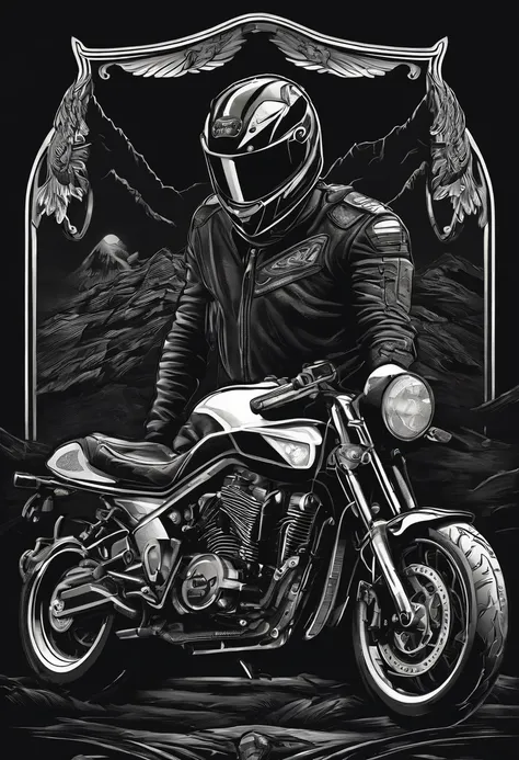 /Imagine Prompt: Motorcycle illustration for sticker on black background, ADV,Bold outline style, jagged, Trashcore, Light Shading - V 5.2