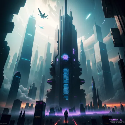 cyberpunked、Futuristic cities、planet earth、Huge skyscrapers　cyberpunked.ＳＦart by、Utopian City、Megacities、dream、top-quality　​masterpiece、Beautiful cities of the future　Space City　during daytime　lake　Castles