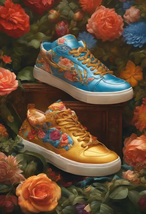 A brilliant interpretation of
Shoe sneakers
petal, advertisement, 
Solarpunk, Very detailed and
complex, Golden ratio, Very
colorful, Hyper maximalist, 
ornate, Luxury, elite, good
, Oil Painting, Cinematic, 
cgsociety, James Jean, Bryan
Fraud, by Ross Tra...