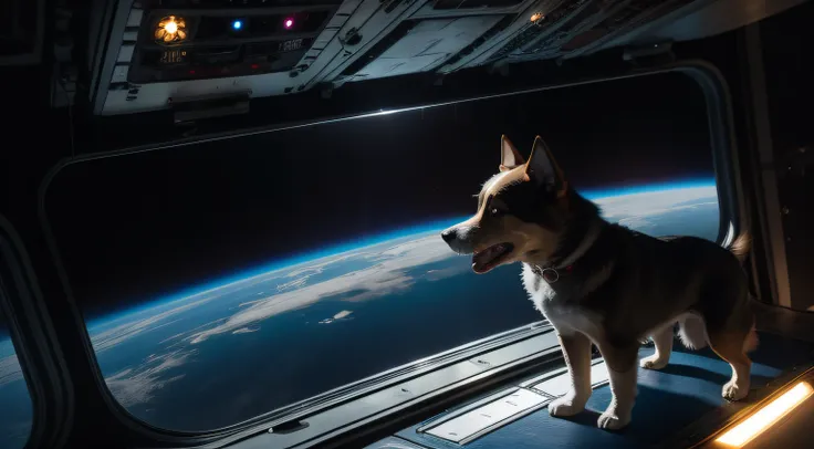 Dog on a rocket in space