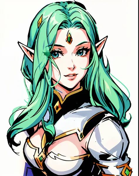 A drawing of a female elf with long hair and crown, Portrait of a very beautiful elf, beautiful and elegant female elf, Personnage elfique avec un sourire narquois, portrait of an elf queen, Elfe femelle, Portrait of a young elf wizard, Portrait femme elfe...