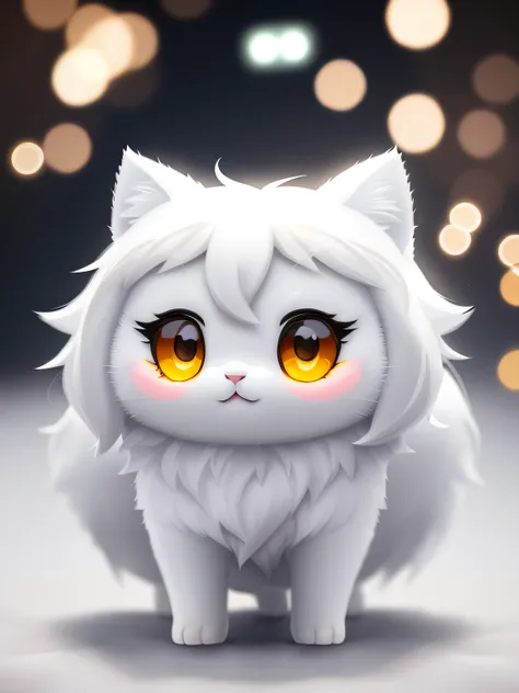 A white cat with yellow eyes and a white tail, Cute detailed digital art, lovely digital painting, adorable digital art, anime cat, realistic anime cat, white glowing eyes, beautiful white glowing eyes, fursona art, cute 3 d render, cute anime catgirl, ani...