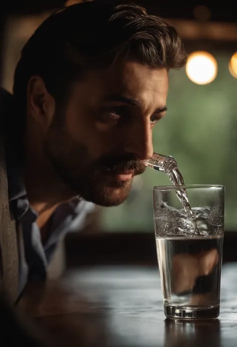 A man drinks from a glass of water