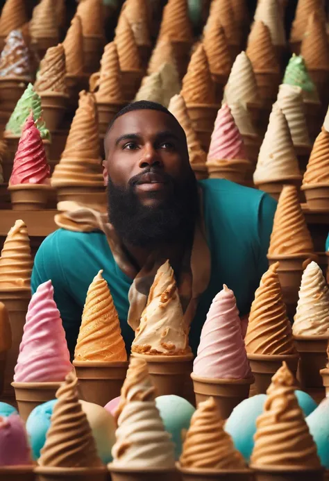 Male teacher turns around and is surprised when all his students have turned into ice cream cones. Photo realistic