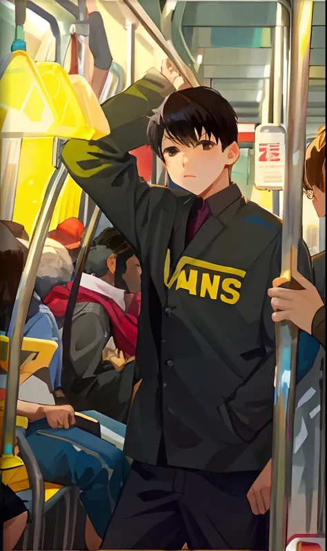 A dark-haired boy on the subway