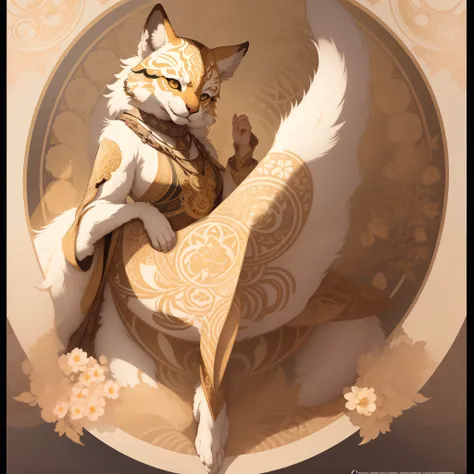 highres, top quality, best quality, paid reward available, High-quality illustrations by Alfons Mucha, unparalleled masterpiece, perfect artwork, absurdres, logo mark, stamp, Geometric pattern, vector-art, masterpiece(kemono, furry anthro)flower,