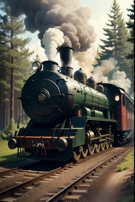 Old steam locomotives drove out of the forest，Filled with wood