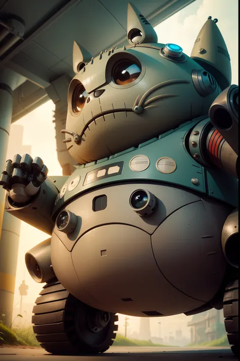 Totoro as a robot in the same style as Wall-E,  close-up, on isolated background, Disney Pixar style, super realistic, cinema.