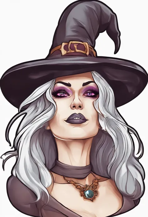 Sticker of A scary Halloween witch with white background , 3d render, anime, vibrant, conceptual art