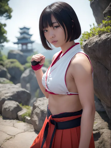 (japanese woman). Shaolin monk hyper - detailed, make a super power fist and destroys the world, cinematic 8k, (japanese woman), baldhair, skinhead, lady, Karate uniform, skinhead, baldhair, try to hit, Looks like kanna hashimoto, 8k, gothic