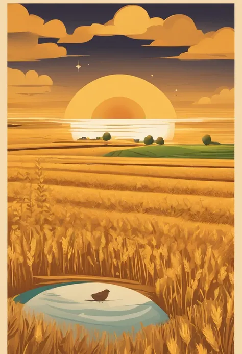 Flat illustration style，Solar terms and seeds，Planting rice in a wheat field，Business posters