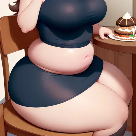 Masterpiece, Voluptuous and seductive, Ochaco uraraka, weighing upwards to 10,000 pounds, exhausted after eating stilling on a chair, extremely plump, big stomach, bloated, full body portrait of a short!, fullbody commission for, obese, body swelling about...