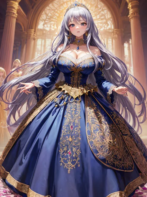 (masterpiece, best quality,extremely detailed,moe anime art style:1.1),1girl, (solo), cute, kawaii,digital art,((1 bling-bling anime princess wearing beautiful embroidery and jeweled gorgeous princess ballgown with voluminous full length hoop skirt)),((cri...