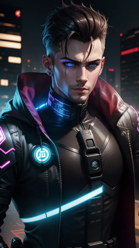 Change background cyberpunk handsome boy,8k , ultra realistic