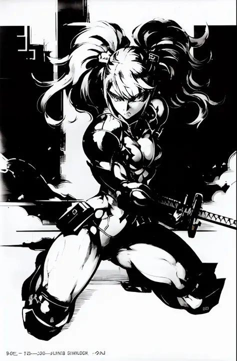 shinkawa youji, cyborg ninja, 1boy, cyborg, greyscale, girl focus, monochrome, ninja, solo, sword, weapon, ((masterpiece)), sexy, Lovely Medium Breasts