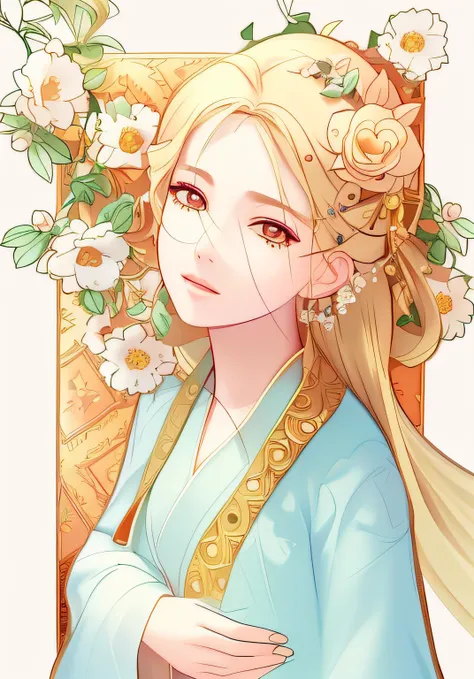 Close-up of a woman with a flower in her hair, beautiful line art, Guviz-style artwork, Palace ， A girl in Hanfu, Detailed fanart, A beautiful artwork illustration, a beautiful anime portrait, detailed portrait of an anime girl, Guviz, [ 4 K digital art ]!...