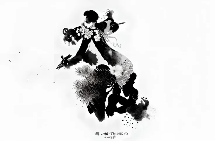 There is a black-and-white photo of a woman with a knife, inspired by Jiang Tingxi, intricate ink painting, 中 国 鬼 节, inspired by Nōami, Inspired by Xiao Yuncong, inspired by Lin Tinggui, inspired by Kanō Hōgai, author：Lin Tinggui, inspired by Pan Tianshou