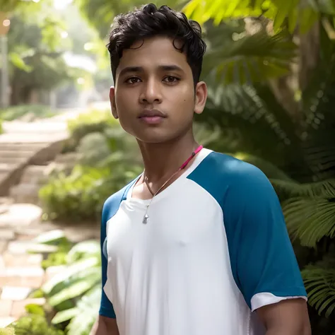 arafed boy with a blue shirt and a black shirt, ayan nag, jayison devadas, riyahd cassiem, nivanh chanthara, photo taken in 2 0 2 0, mohamed chahin, around 1 9 years old, taken in the early 2020s, vastayan, in front of a forest background, ismail