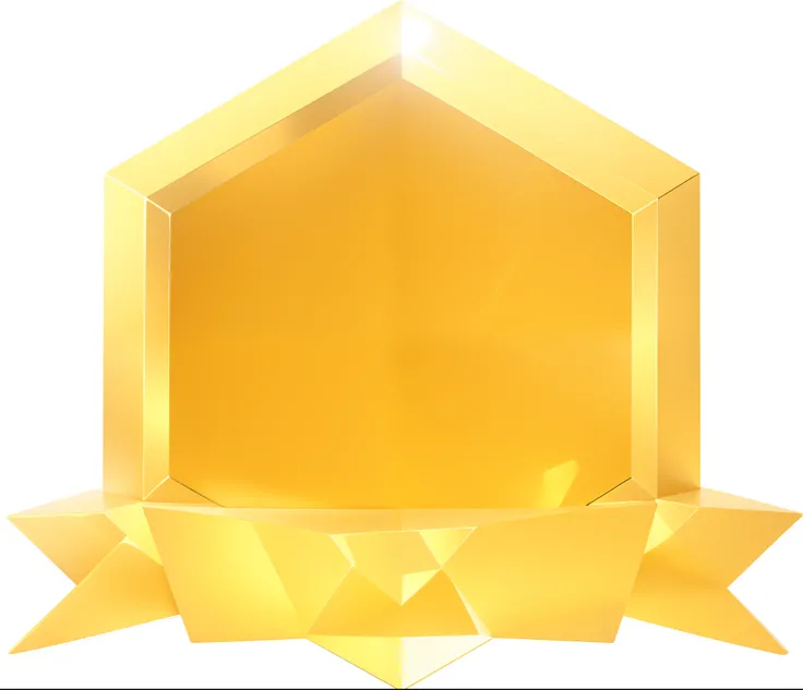 Gold award close-up on white background, logo without text, without text, octagon render 8k, yellow crystal gem, gold, golden theme, golden shapes, Award-Awarded, Hexagons block sunlight, golden theme, Awards, Hexagons in front of the sun, shining gold, go...