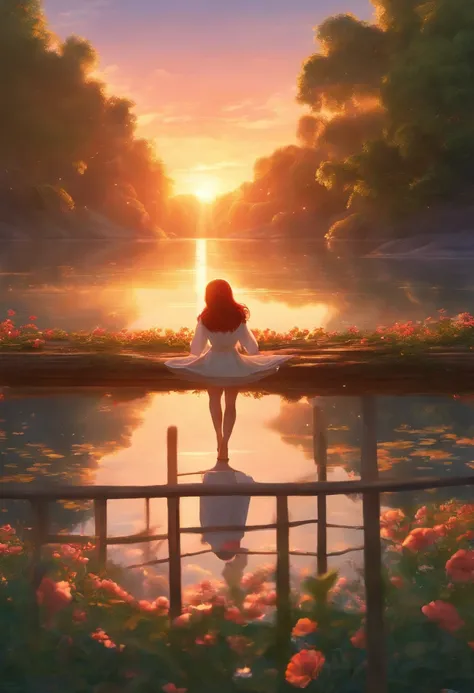 Masterpiece, Best quality, cinematic Film still from, starfire, No Man, Floating in the sky, Close-up, Bright, cheerfulness, Warm and soft lighting, Ghibli style, anime big breast, Illustration book, Sunset, (spark of light:0.7)