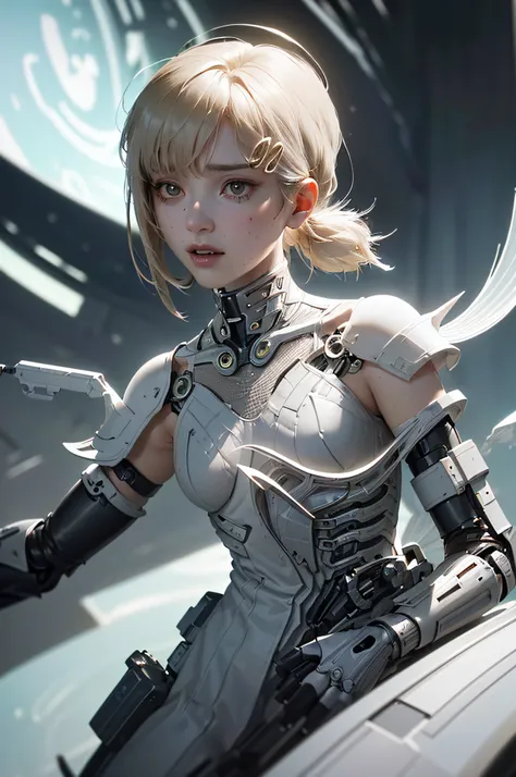 Wears complex bioluminescent mechanical cyborg armor made of 1mechanical_girl (old plastic in white beige), ((Ultra-realistic details)), detailed_face, global_illumination, shadow, octane_render, 8k, ultra_sharp, metal, ornaments_ detailed、cold_colors、egyp...