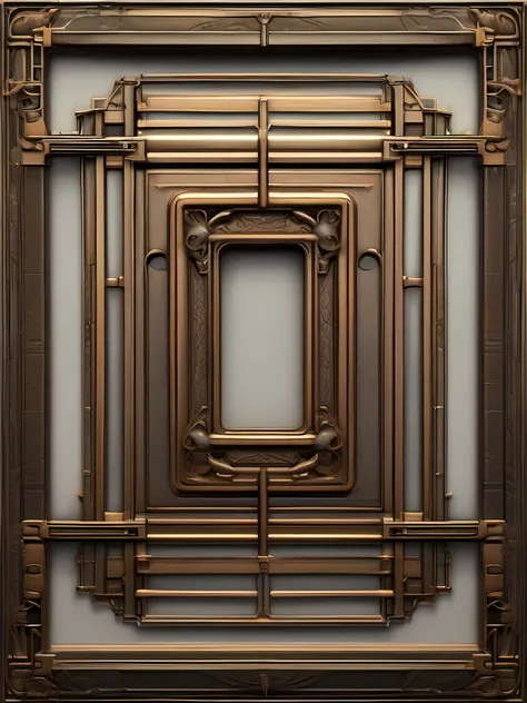 An empty bronze frame with a rectangular gap in the center of the picture with narrow edges in the Art Nouveau style, steampunc