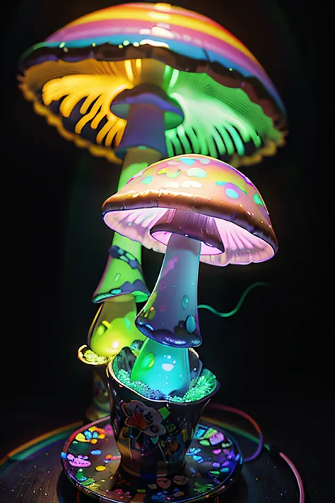 (​masterpiece、top-quality、top-quality、Beautifully Aesthetic:1.2)、(((Fantastic and colorful rainbow glowing neon mushrooms)))、ighly detailed、colourfull、highestdetailed