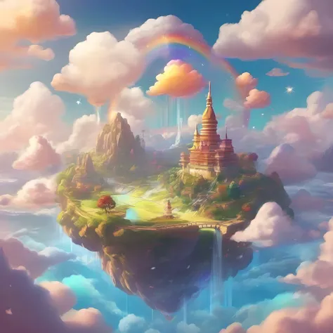 cute style, create a spectacular world inside the clouds artwork, (masterpiece, best quality, absurdres), ((fantasy art)), holographic, illustration