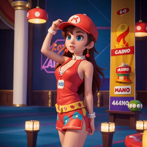 casino banner, 1girl, solo, mario bross hat, mario bross costume, sexy girls, banner template, promotion banner, ads banner, bla...