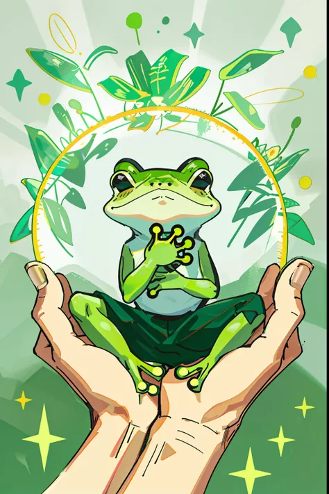 2 hands holding a very cute green frog