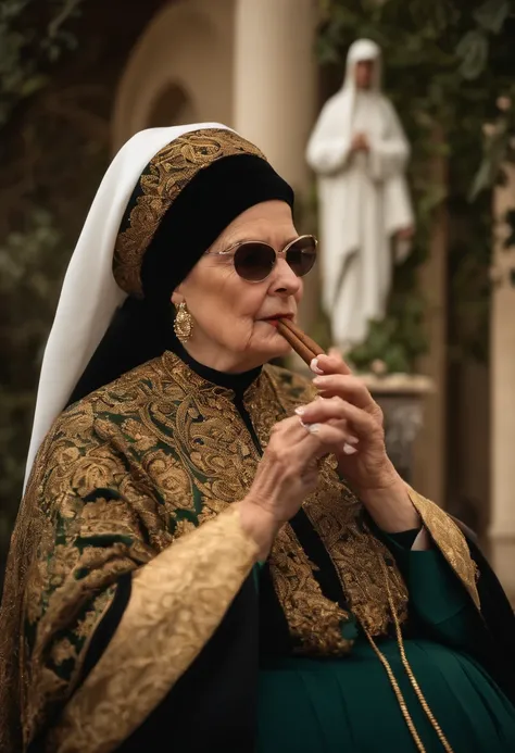 Sister Lucy smoking a cigar at the Shrine of Fatima