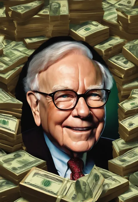 warren buffet with a cigar in a mount of money