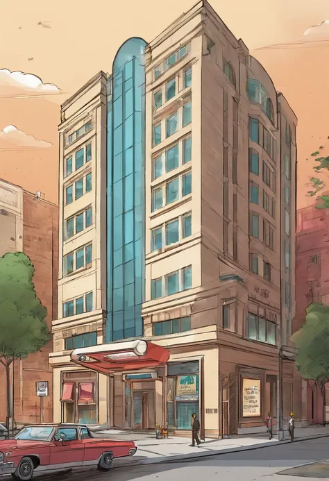 Establishing shot of a bank-like building. Its old and guarded
by two security guards. Outside of the building, there is a
large sign with the symbol of a cartoon-like diamond on it. Its
clear whats inside is being guarded.