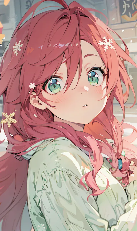 Anime girl with red hair and green eyes looking at the camera, extremely cute anime girl face, anime visual of a cute girl, cute anime girl portraits, pretty anime girl, cute anime face, Cute anime girl, Cute natural anime face, Cute anime girl portrait, p...