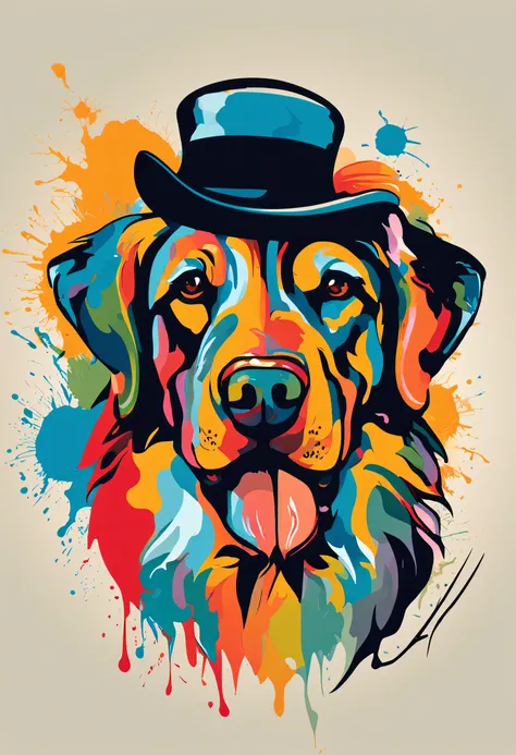 logotipo colorido, Minimalist vector art logo illustration of a rottweiler head, usando um fone de ouvido, orelhas para baixo, Frontal, Magic, Crisp design, liso, Monochrome Color, magia escura colorido pintura splash, design de camisetas, no estilo do Stu...