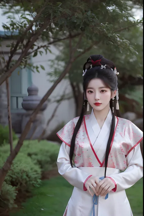 Arapei woman in traditional Korean dress poses for a photo, Palace ， A girl in Hanfu, Wearing ancient Chinese clothes, Hanfu, White Hanfu, with acient chinese clothes, Princesa chinesa antiga, Traditional Chinese clothing, China Princess, Chinese costume, ...