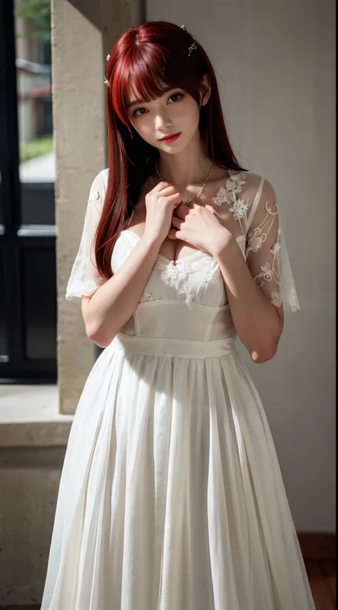 Marry dress,red hair,hand hide behind