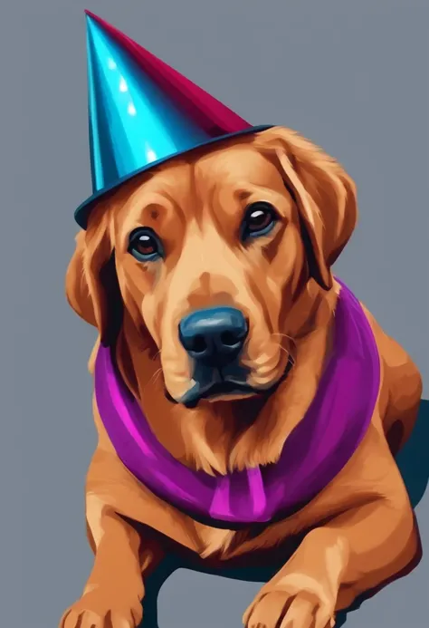 Um cachorro fofo com ((a party hat)) In your head, fotografia, estilo pop art, Stanley Artgerm Lau, pixabay, sharper, colorido