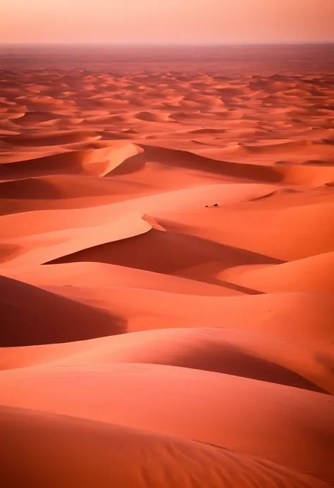 view from far away of small pink tents in the Sahara desert, photorealistic
style national geografic